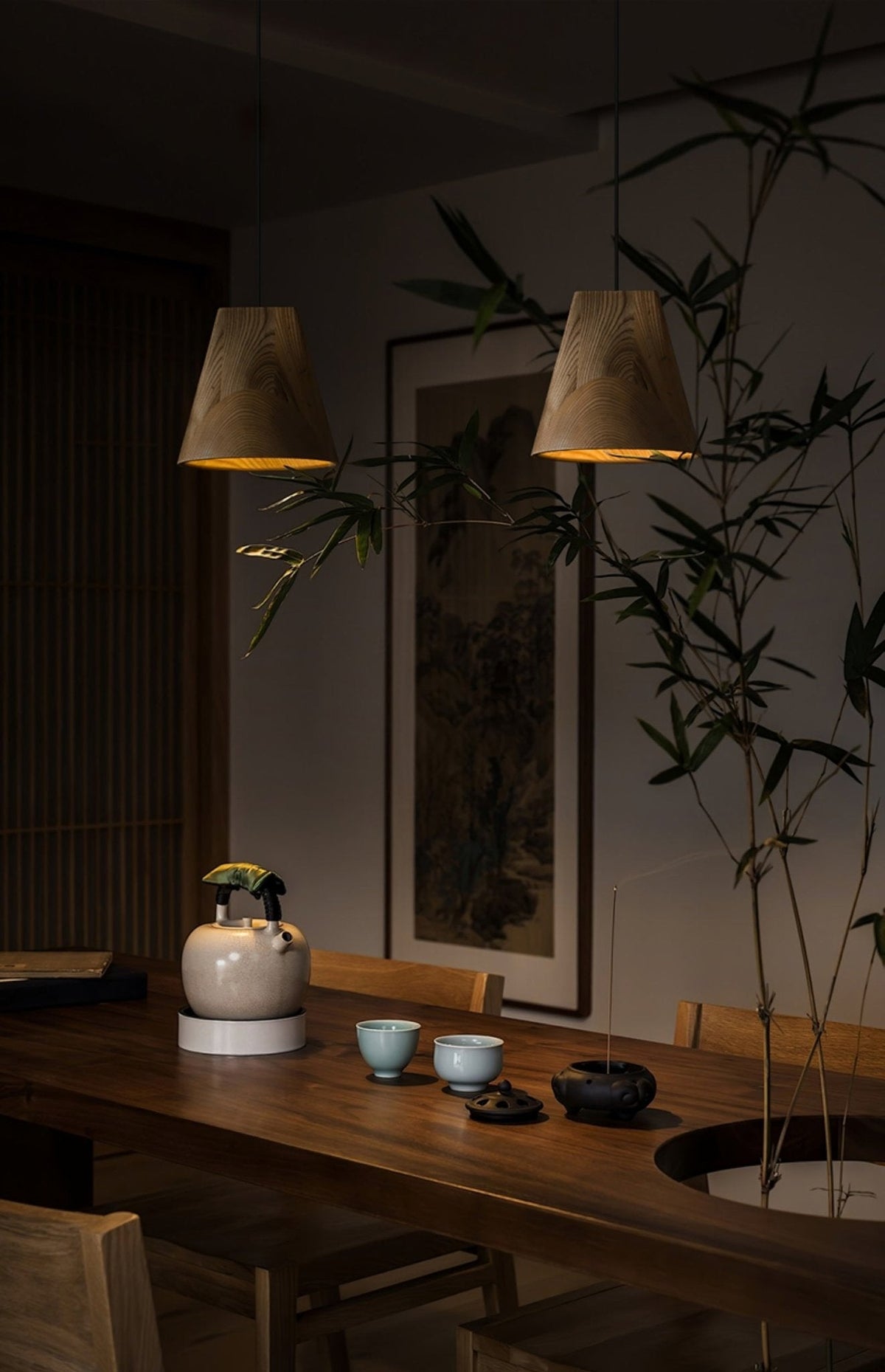 Nordic Tilted Wood Pendant Light – Asymmetric Natural Wood Shade