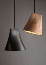 Nordic Tilted Wood Pendant Light – Asymmetric Natural Wood Shade