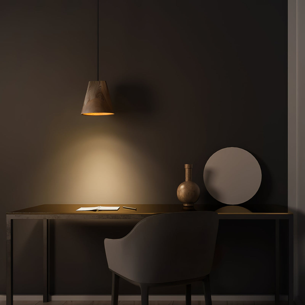 Nordic Tilted Wood Pendant Light – Asymmetric Natural Wood Shade