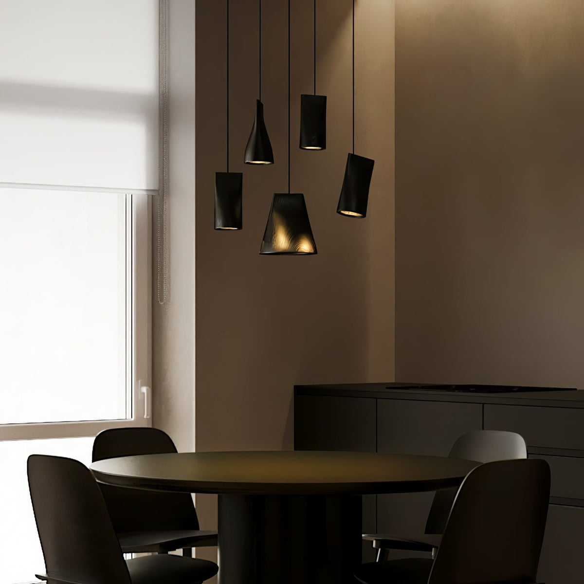Nordic Tilted Wood Pendant Light – Asymmetric Natural Wood Shade