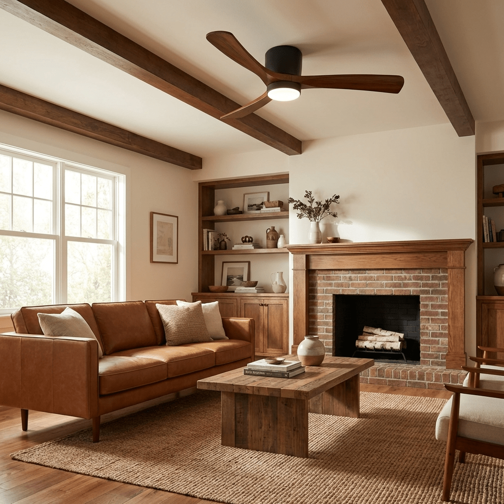 Nordic Wood Ceiling Fan with LED Light – Modern Flush Mount for Living Spaces