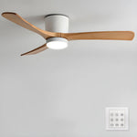 Nordic Wood Ceiling Fan with LED Light – Modern Flush Mount for Living Spaces