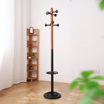 Scandinavian Solid Wood Coat Rack with Black Metal Accents