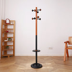 Scandinavian Solid Wood Coat Rack with Black Metal Accents