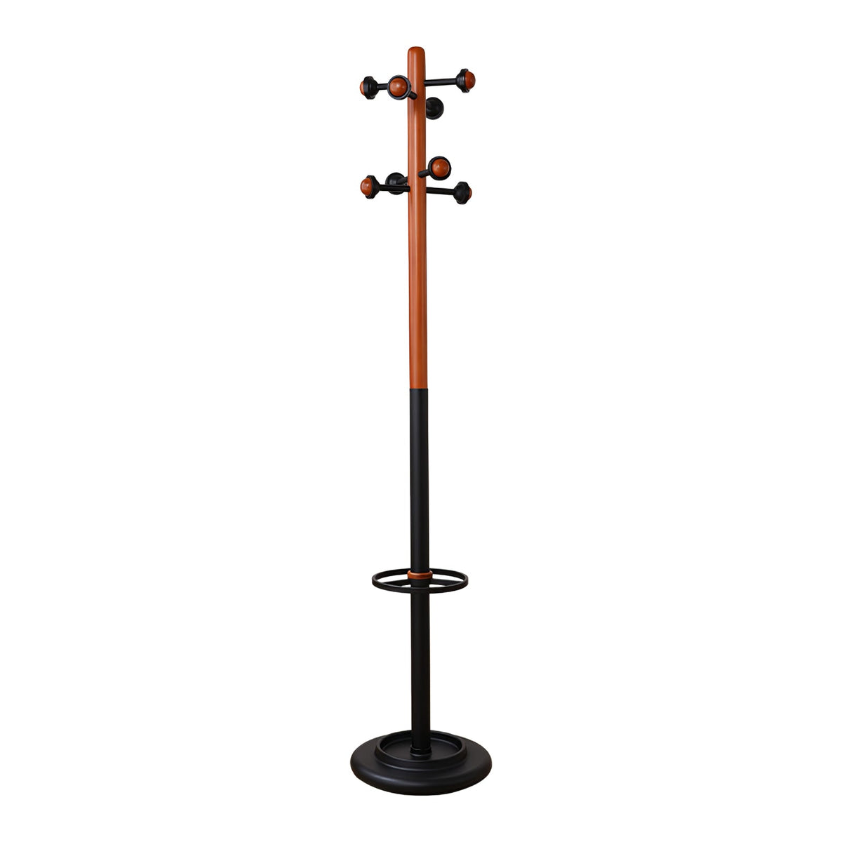 Scandinavian Solid Wood Coat Rack with Black Metal Accents