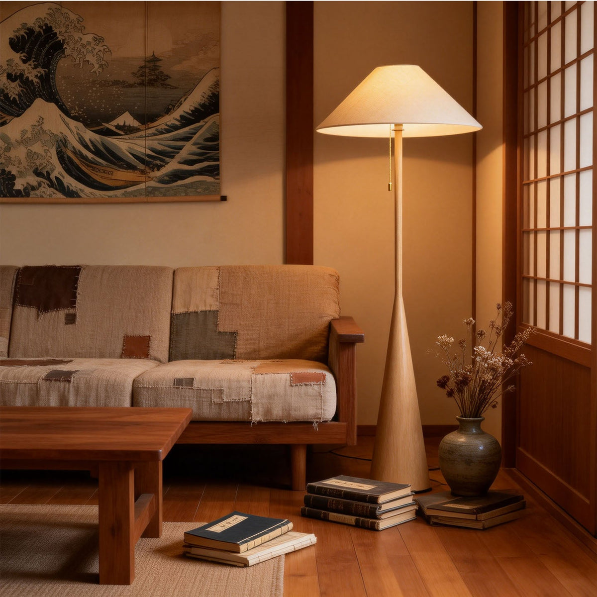Nordic Woodgrain Floor Lamp – Modern Minimalist Standing Light for Living Room & Bedroom