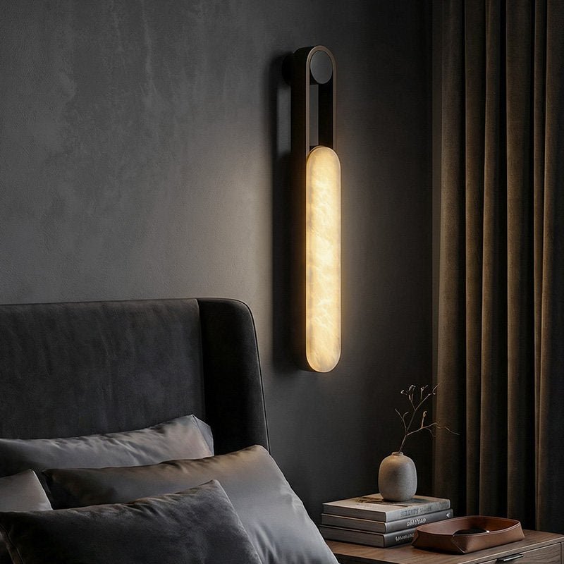 Norix Alabaster Frame Wall Sconce in Black Metal