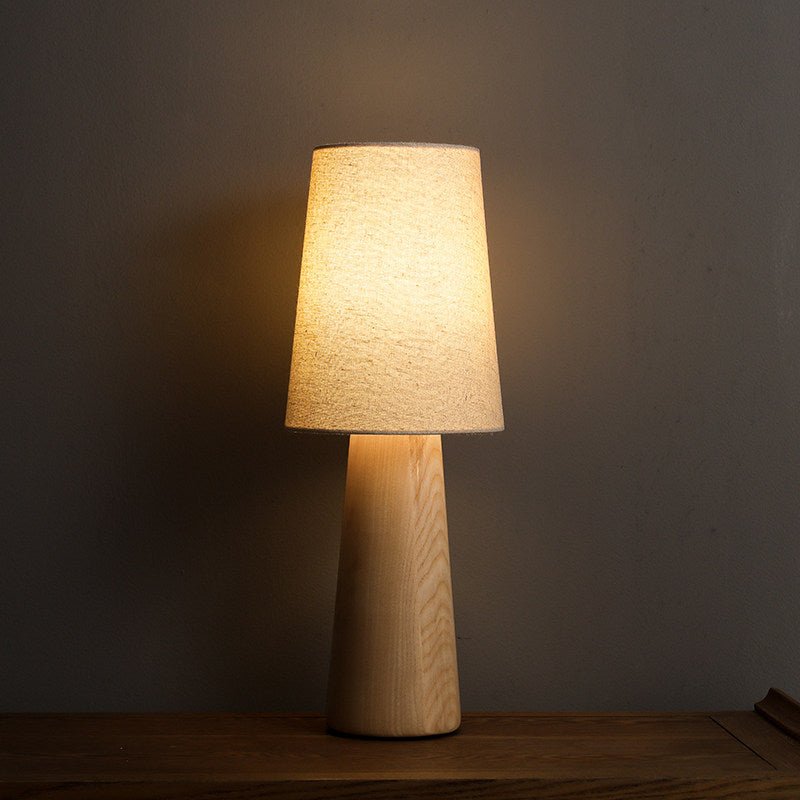 Norvia Modern Wood Table Lamp with Fabric Shade for Bedroom and Living Room