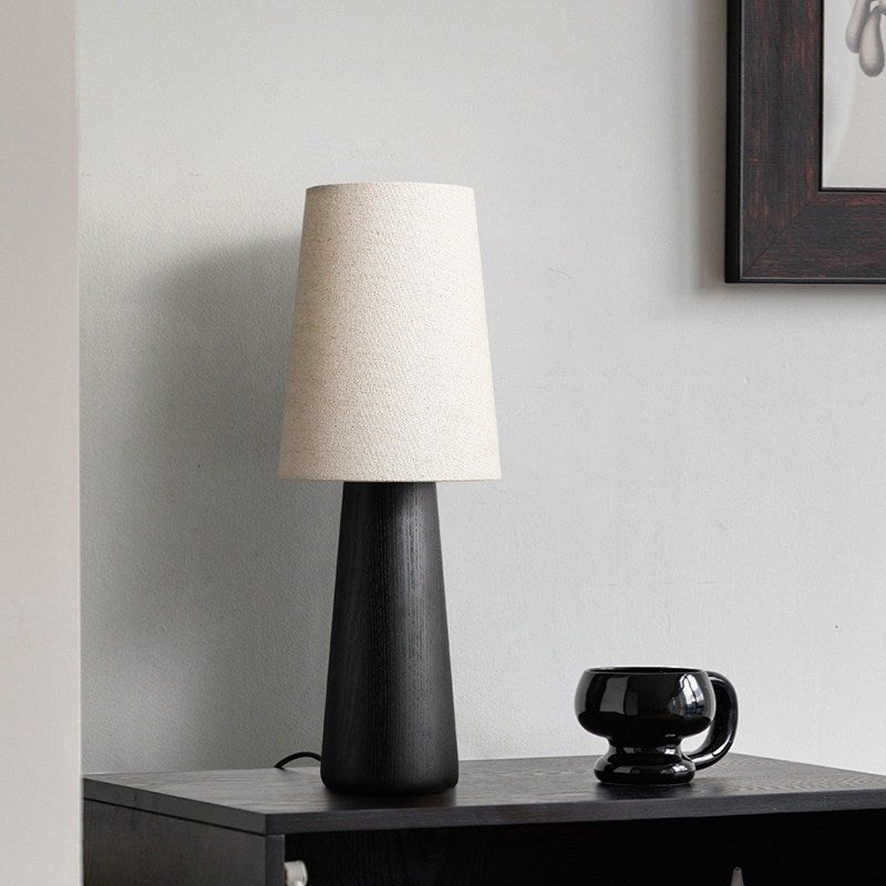 Norvia Modern Wood Table Lamp with Fabric Shade for Bedroom and Living Room