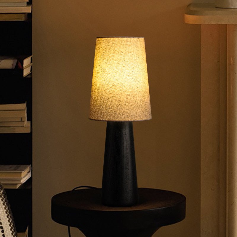 Norvia Modern Wood Table Lamp with Fabric Shade for Bedroom and Living Room