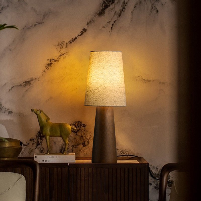 Norvia Modern Wood Table Lamp with Fabric Shade for Bedroom and Living Room