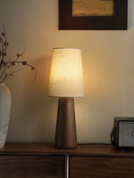 Norvia Modern Wood Table Lamp with Fabric Shade for Bedroom and Living Room