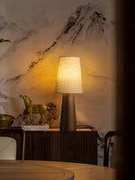 Norvia Modern Wood Table Lamp with Fabric Shade for Bedroom and Living Room
