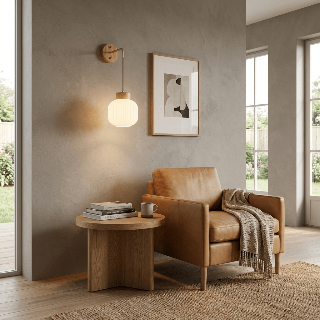 Norvyn Wood Drop Wall Sconce in Brass and Natural Wood