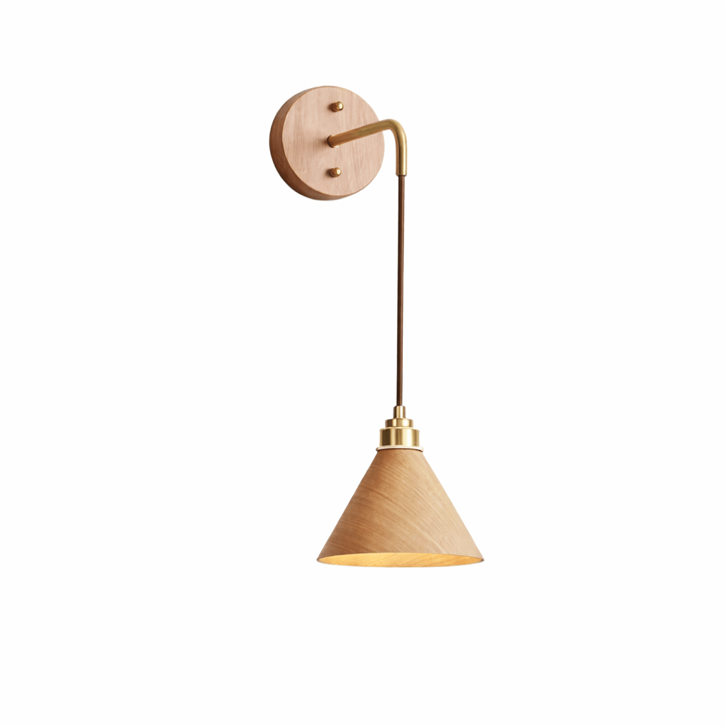 Norvyn Wood Drop Wall Sconce in Brass and Natural Wood
