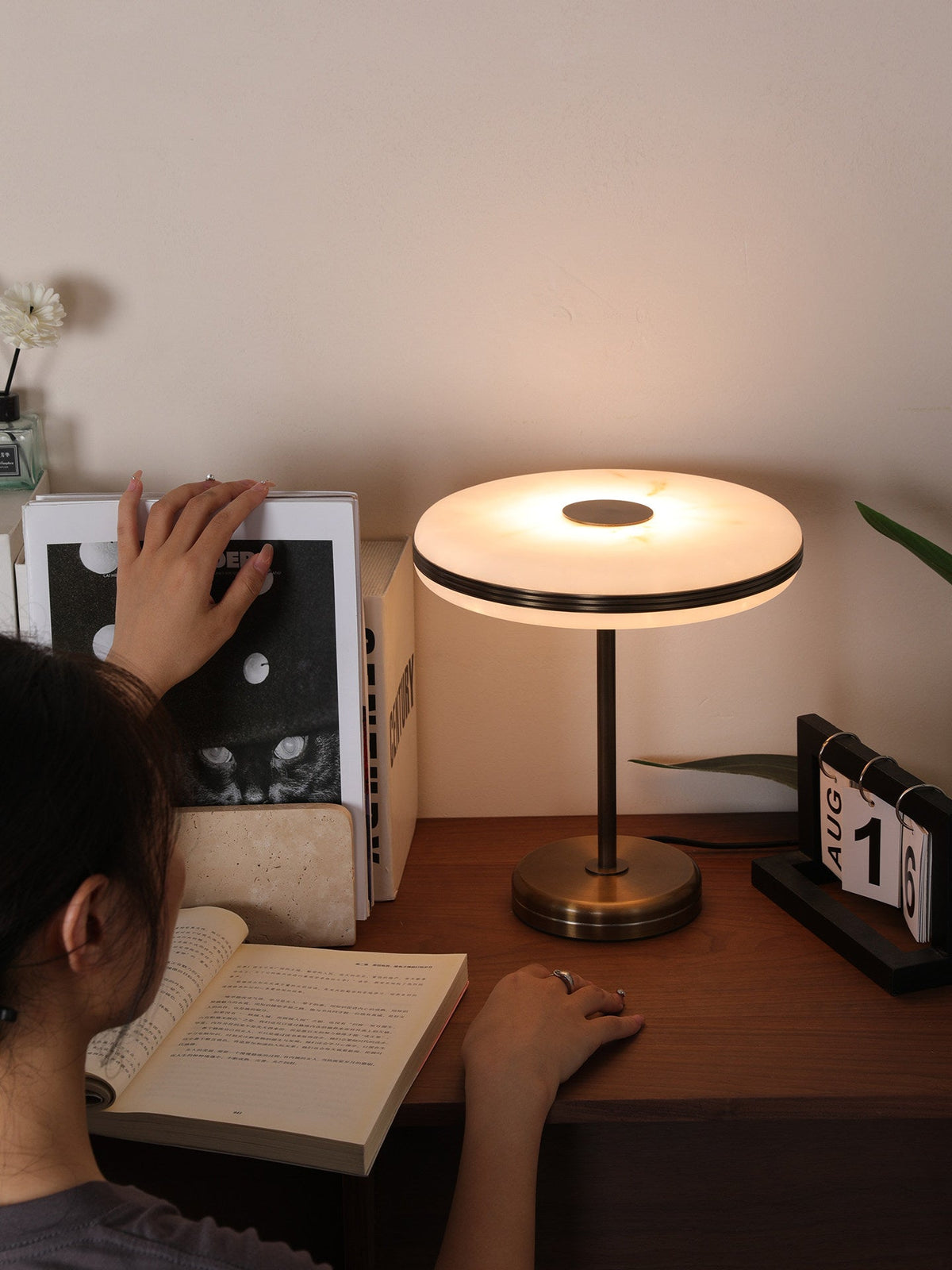 Nova Marlo Table Lamp – Modern Marble-Look LED Desk Light with Bronze Base
