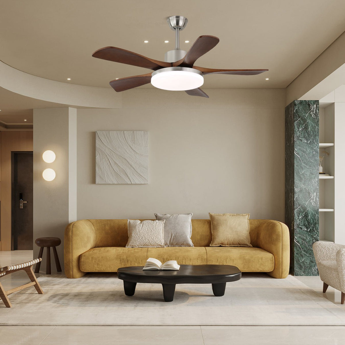 Nova Breeze Ceiling Fan Light with LED and Walnut Blades