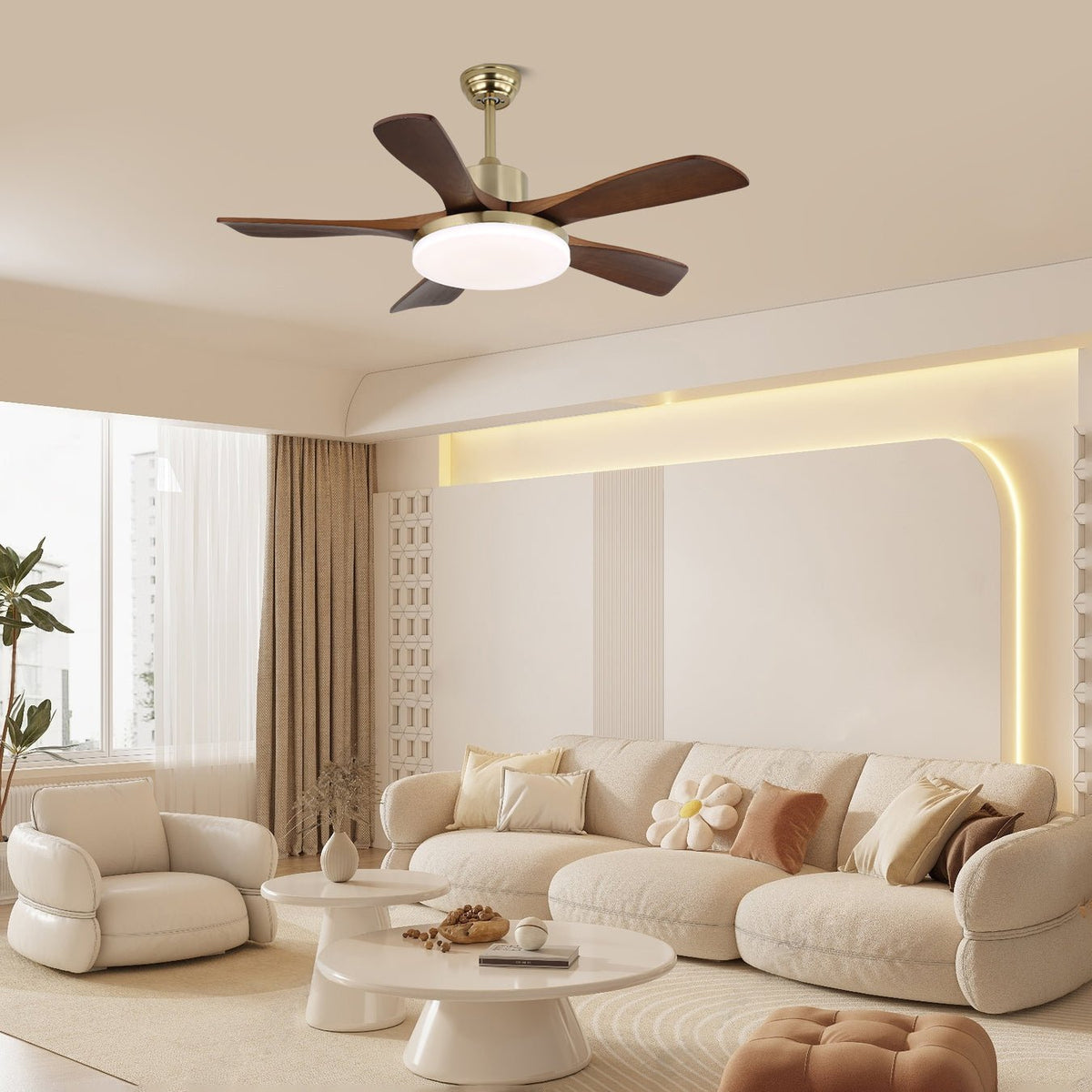 Nova Breeze Ceiling Fan Light with LED and Walnut Blades