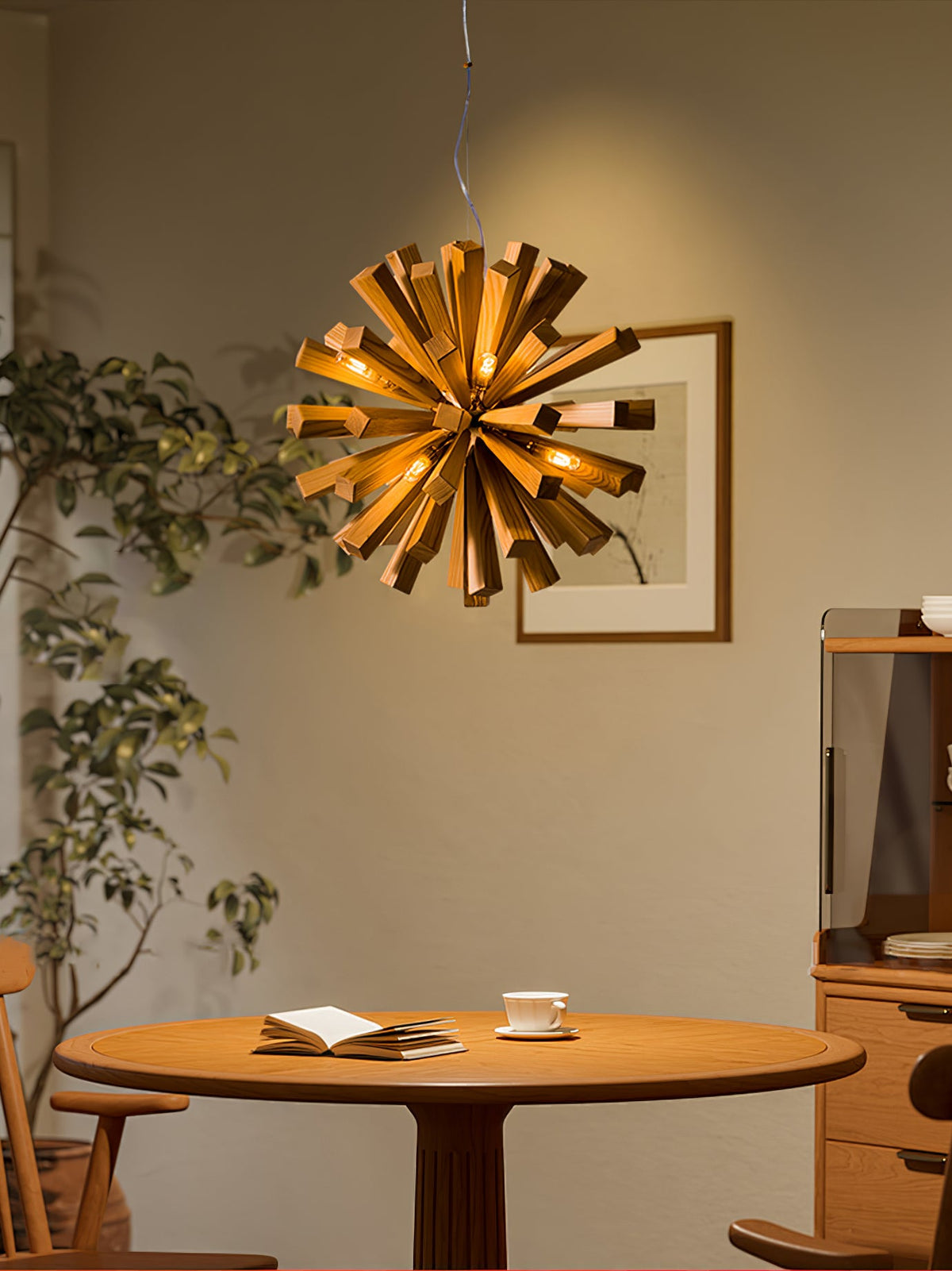 Nova Burst Wooden Chandelier – Modern Sculptural LED Pendant Light