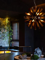Nova Burst Wooden Chandelier – Modern Sculptural LED Pendant Light
