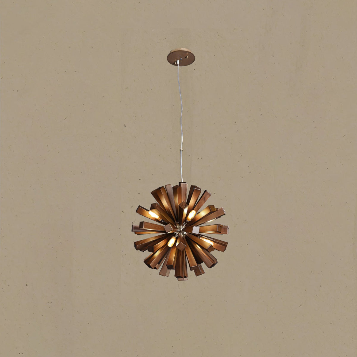Nova Burst Wooden Chandelier – Modern Sculptural LED Pendant Light