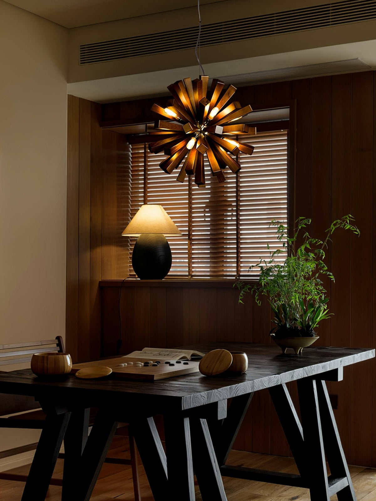 Nova Burst Wooden Chandelier – Modern Sculptural LED Pendant Light