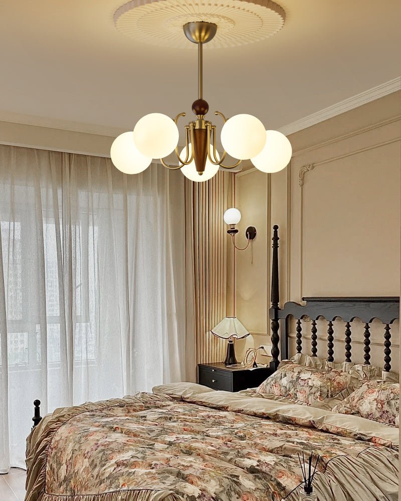 Nova Grove Chandelier – Modern Glass and Walnut Pendant Light