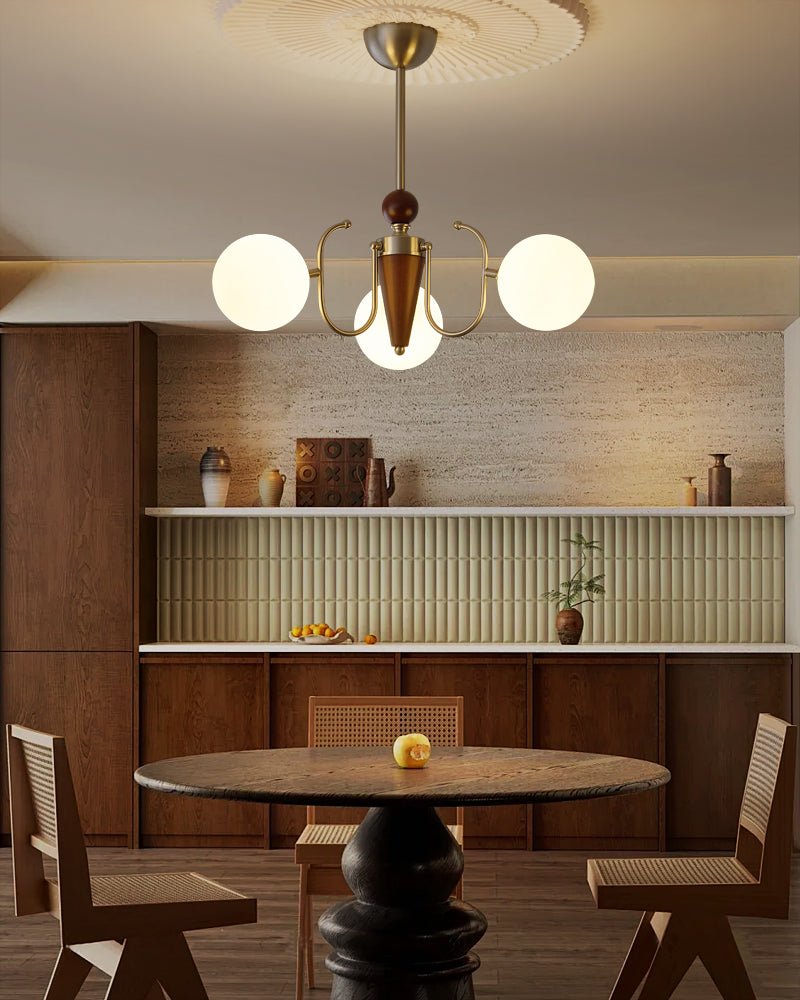 Nova Grove Chandelier – Modern Glass and Walnut Pendant Light