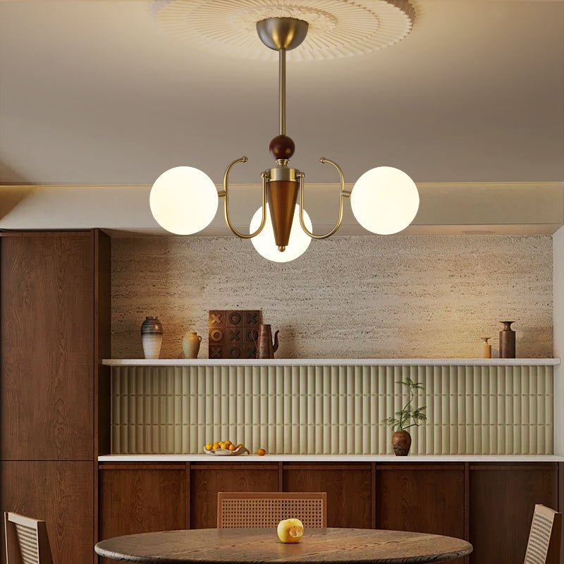 Nova Grove Chandelier – Modern Glass and Walnut Pendant Light