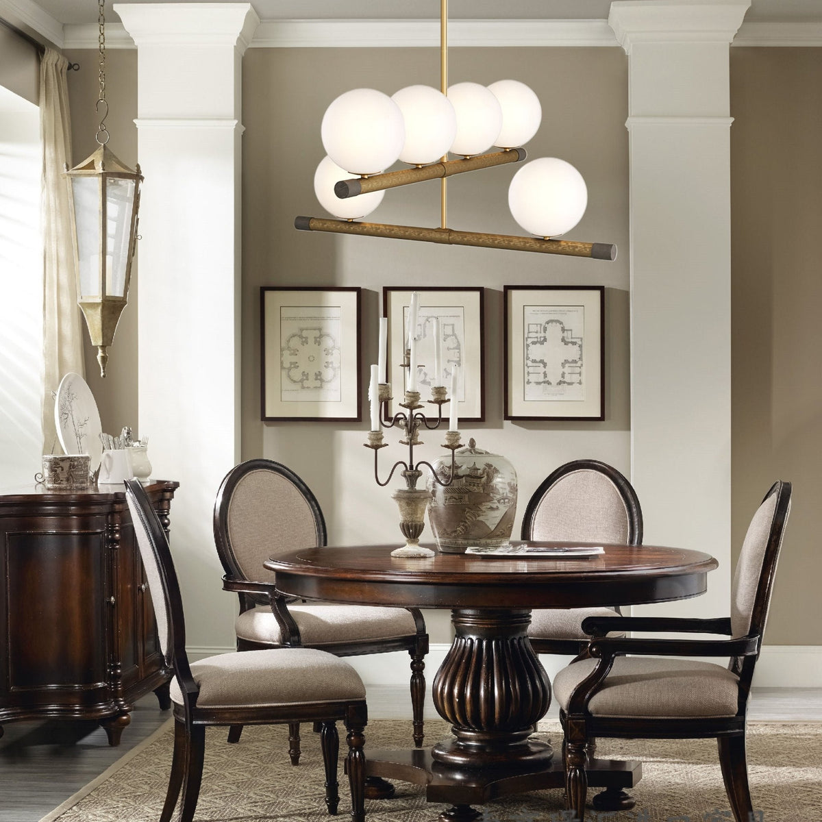 Nova Linear Chandelier – Modern Brass & Glass Pendant Light for Dining Room