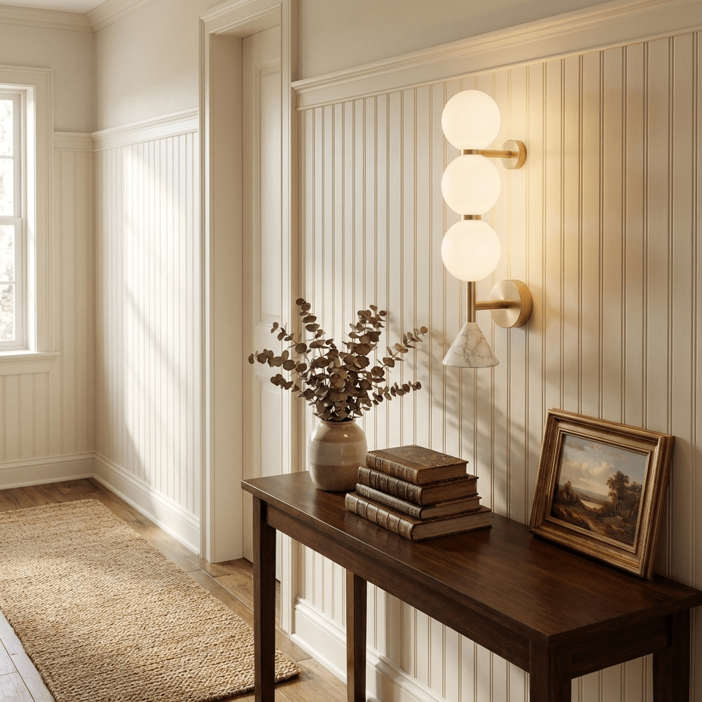 Nova Marble Wall Sconce with Brass Accents and Opal Glass Globes