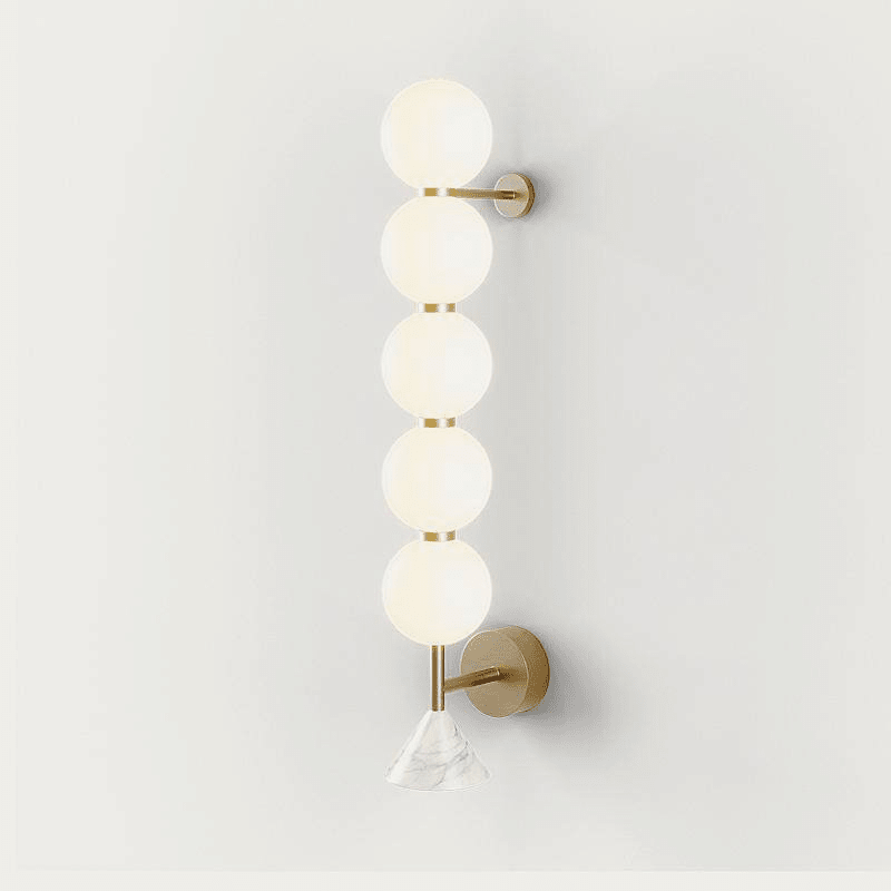 Nova Marble Wall Sconce with Brass Accents and Opal Glass Globes