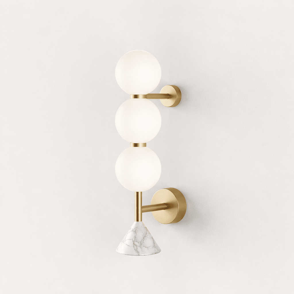 Nova Marble Wall Sconce with Brass Accents and Opal Glass Globes