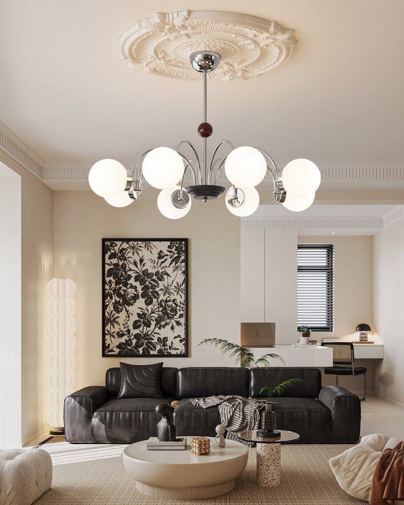 Novara Modern Glass Chandelier with Iron Frame for Dining Room and Living Room