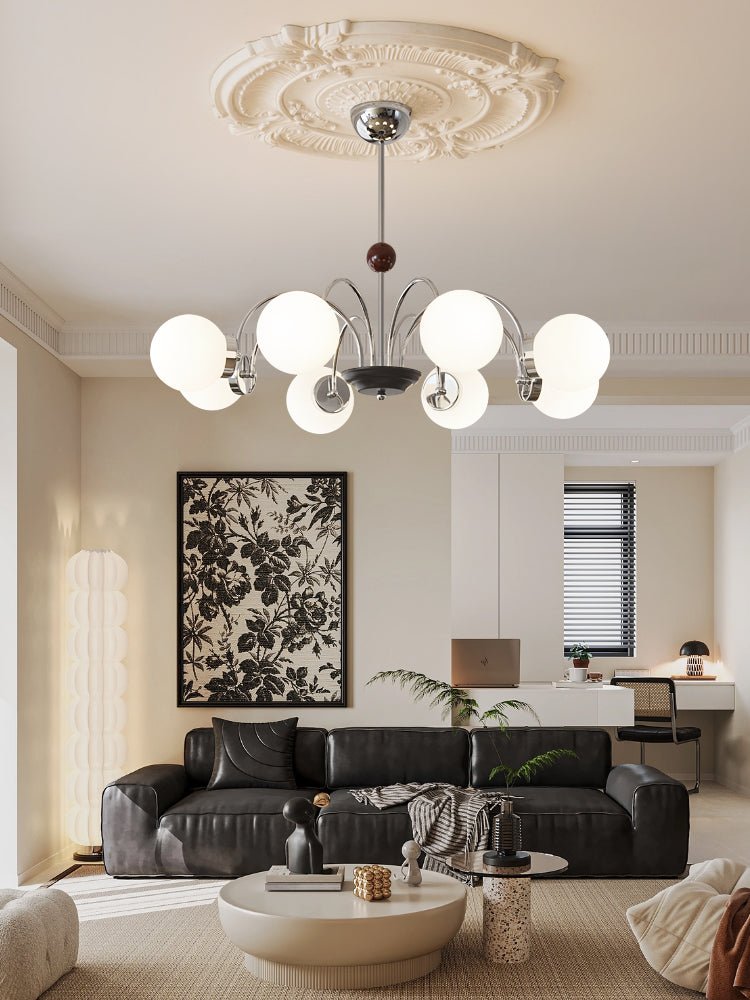 Novara Modern Glass Chandelier with Iron Frame for Dining Room and Living Room