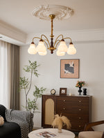 Novelle Chandelier — Modern Glass and Walnut Wood Pendant Light for Dining Room and Living Room
