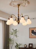 Novelle Chandelier — Modern Glass and Walnut Wood Pendant Light for Dining Room and Living Room