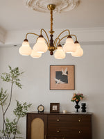 Novelle Chandelier — Modern Glass and Walnut Wood Pendant Light for Dining Room and Living Room