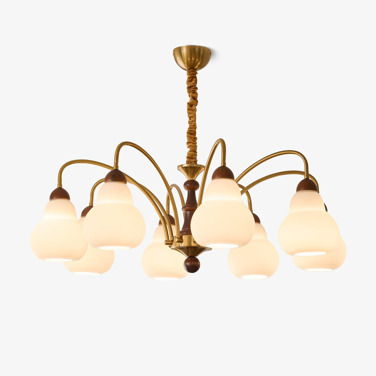 Novelle Chandelier — Modern Glass and Walnut Wood Pendant Light for Dining Room and Living Room
