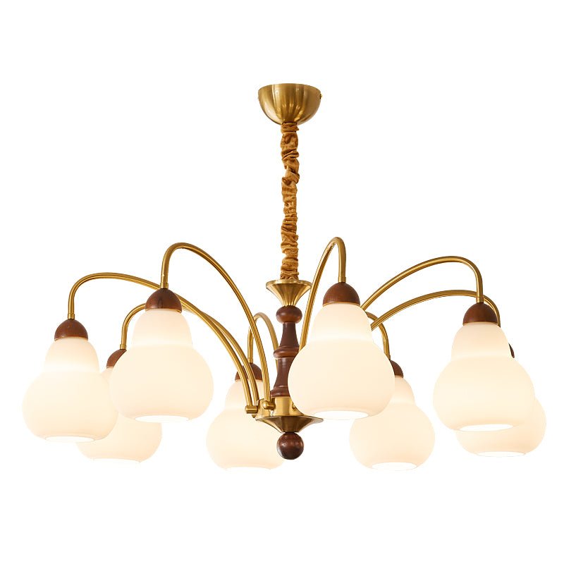 Novelle Chandelier — Modern Glass and Walnut Wood Pendant Light for Dining Room and Living Room