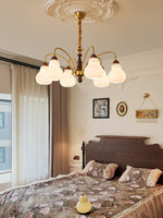 Novelle Chandelier — Modern Glass and Walnut Wood Pendant Light for Dining Room and Living Room