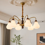 Novelle Chandelier — Modern Glass and Walnut Wood Pendant Light for Dining Room and Living Room