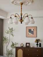 Novelle Chandelier — Modern Glass and Walnut Wood Pendant Light for Dining Room and Living Room