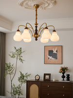 Novelle Chandelier — Modern Glass and Walnut Wood Pendant Light for Dining Room and Living Room