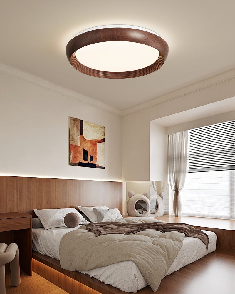 Novera Grain Ring Ceiling Light – Modern Wood Finish LED Flush Mount