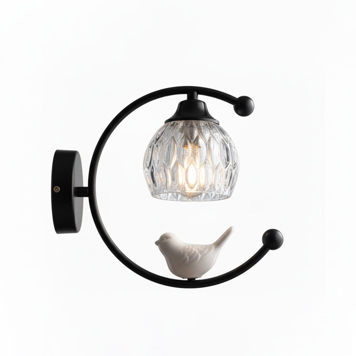 Nuvia Bird Wall Sconce in Brass and Glass | Designer Bedroom Lighting