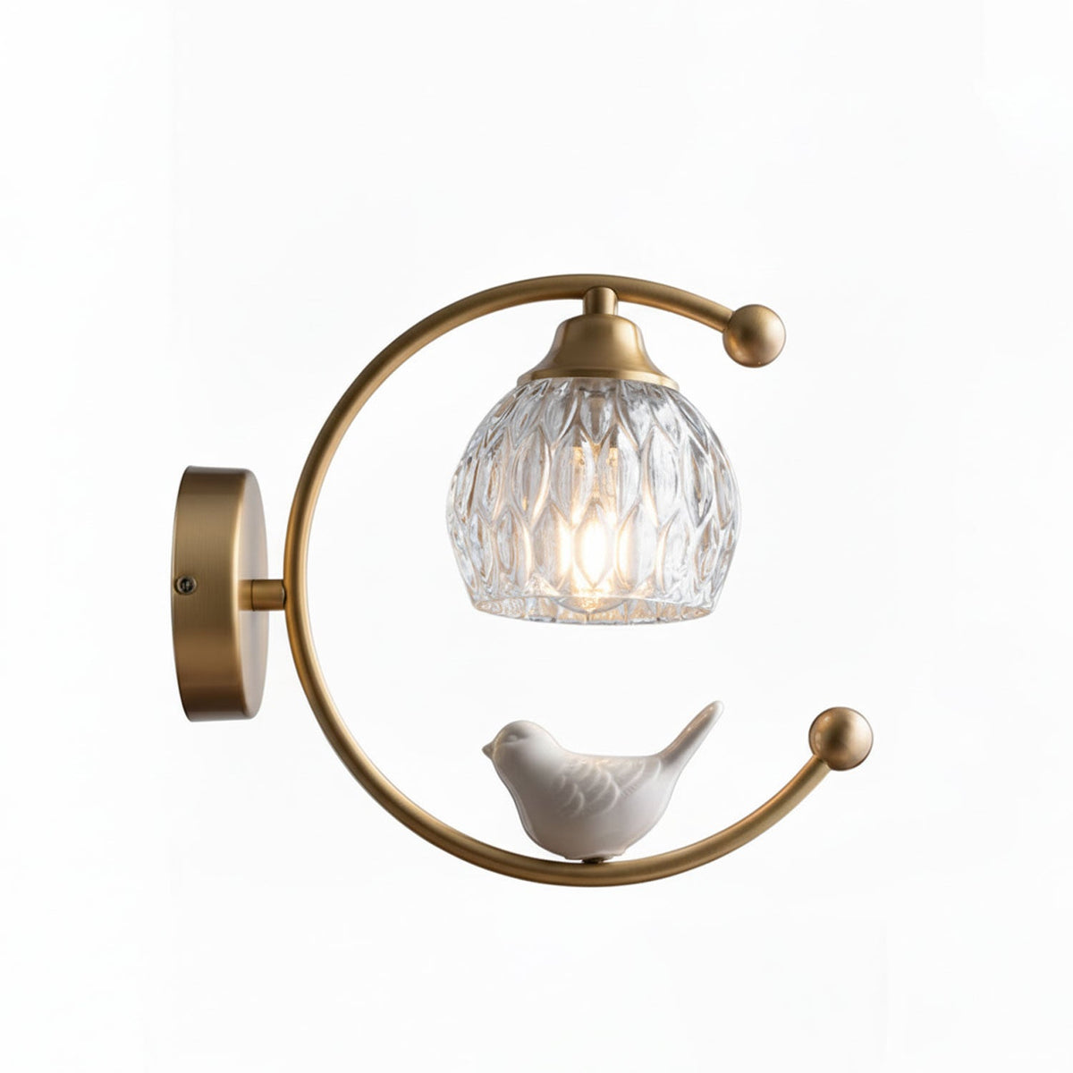 Nuvia Bird Wall Sconce in Brass and Glass | Designer Bedroom Lighting