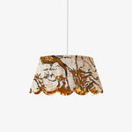 Marbre Scallop Pendant Light – Embroidered Fabric Shade, Brass Accents