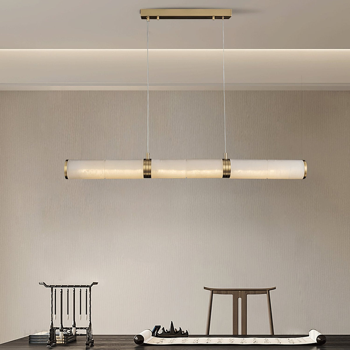 Alabaster Beam Linear Pendant Light in Brass for Modern Interiors