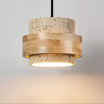 Liora Travertine Pendant Light – Natural Stone & Wood Designer Hanging Lamp